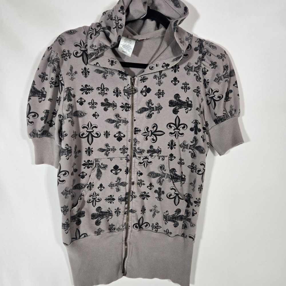 Realitee  Gray Vtg Y2K Fleur de Lis Hoodie | 100% Cotton | Women's Size Small